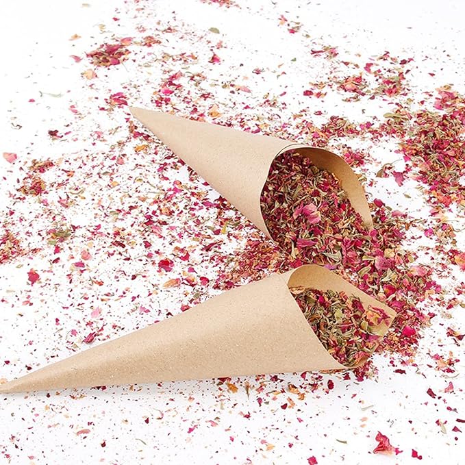 30 Pieces biodegradable confetti Cones and Stand Tray Paper Cone Box 30 Holes Suitable Placing Dried Flower Petals Confetti for Wedding, Engagement, Party, Birthday (Kraft)