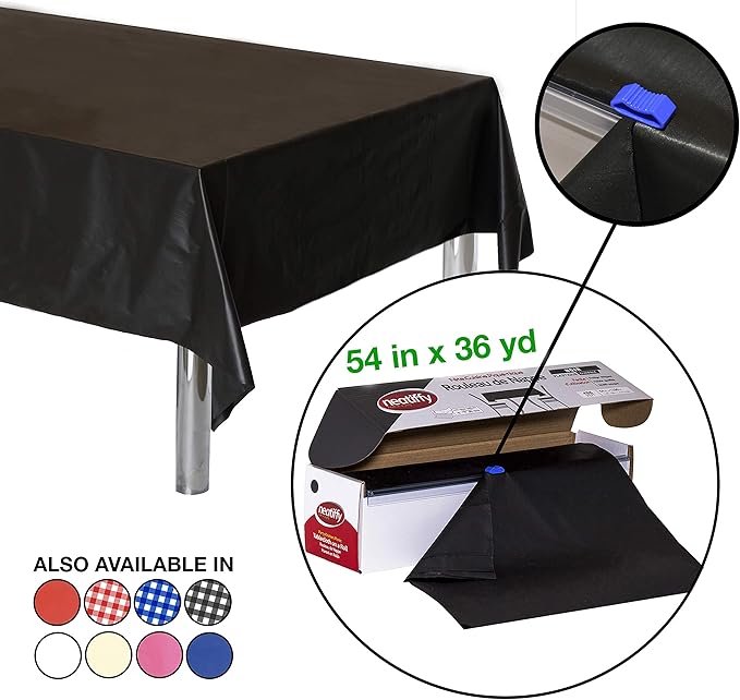 Black Plastic Tablecover Roll with Slide Cutter, 54 x 1296 Inches