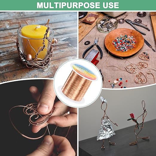 2-Rolls 0.2mm Jewelry Wire, 32 Gauge 328FT Craft Wire Copper Beading Wire for Jewelry Making/Planting/Weaving/DIY Crafting, Soft Metal Wires [100M, Copper Tone]