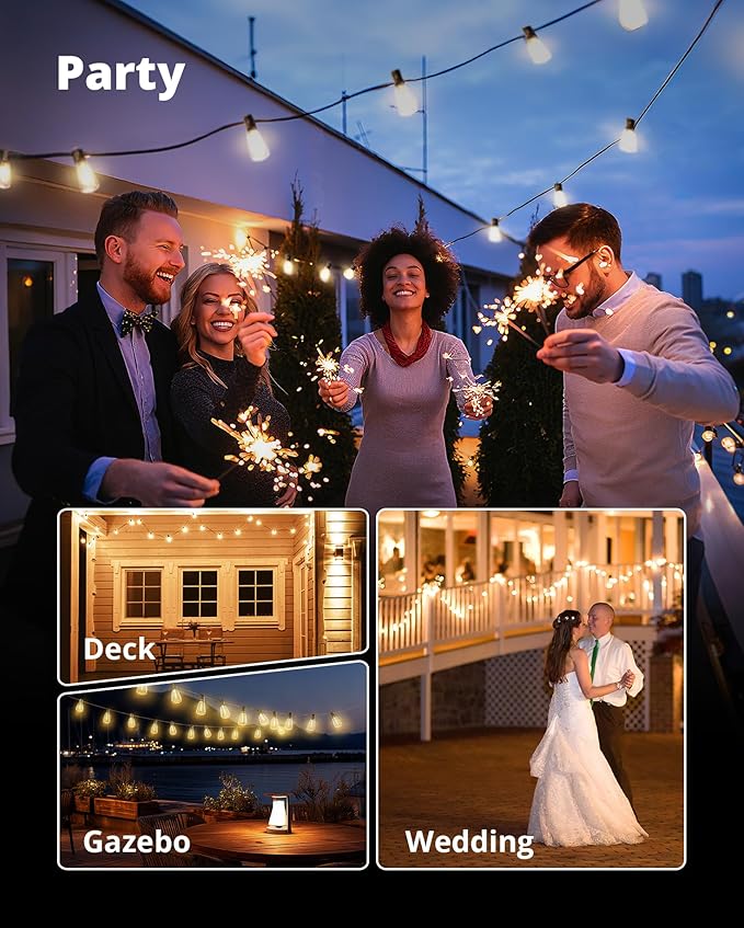 String Lights 60 ft Warm White 26-Bulb Patio Set, Shatterproof