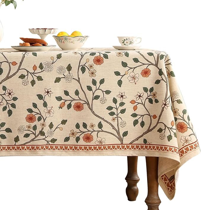 Floral Square Tablecloth 67 x 67 Inch, Linen-Polyester Blend