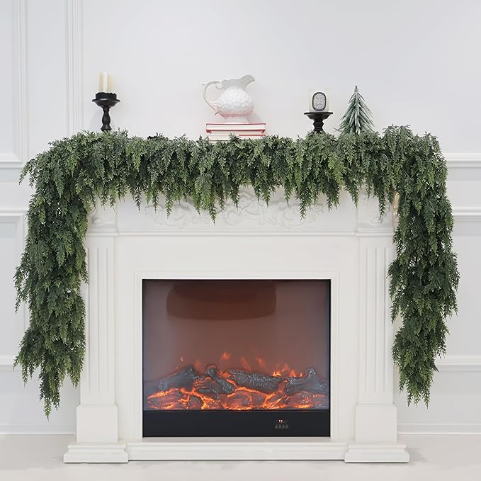Artificial Cedar Garland, 15 Feet Green PE with Flexible Wire