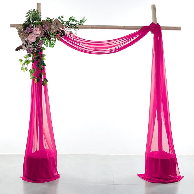 Backdrop Drapery Fabric Panel, Hot Pink Sheer Chiffon, 30 in x 40 ft