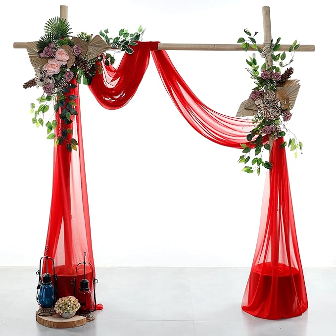 Backdrop Fabric Panel, Red Sheer Chiffon, 30 In x 40 Ft