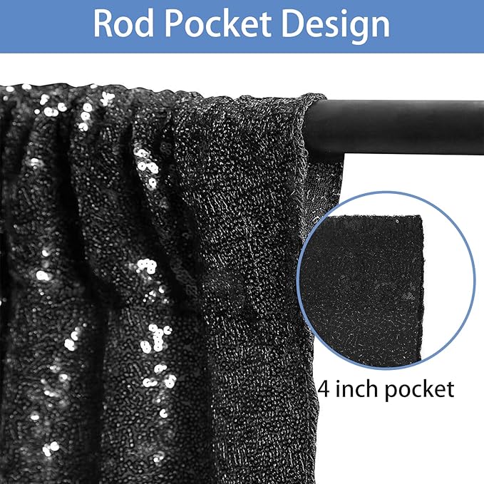 Backdrop Background Black Sequin Glitter, 2 ft x 8 ft, Pack of 4