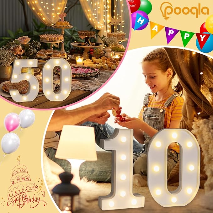 Pooqla Decorative Led Light Up Number Letters, White Plastic Marquee Number Lights Sign for 75th Birthday Party Wedding Decor Battery Operated Number (75)