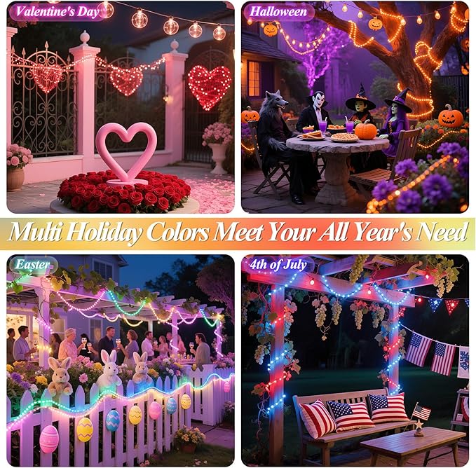 Indoor Outdoor String Lights, 98ft 300 LED Silver Wire, 35 Colors, Remote