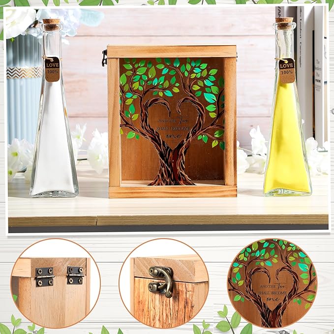 Wedding Sand Ceremony Vases Set with Wooden Shadow Box, White and Yellow Sand