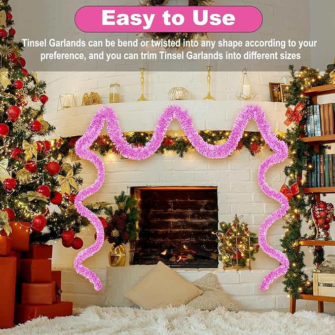 50 Feet Christmas Foil Fringe Banner Metallic Tassle Garland Metallic Backdrop Parade Floats Shiny Hanging Ceiling, Valentine's, Wedding, New Year Party Decorations(2" x 50', Macaron Pink)