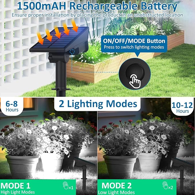 Solar Spotlight White 20-LED Outdoor Landscape Light IP65 Waterproof