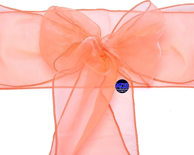MDS Pack of 250 PCS Organza Chair Sashes Wider Dining Chair Bows Ribbon Tie Back for Wedding Party Birthday Bridal Shower Reception Event Banquet Home Chair Cover Decoration - Light Orange