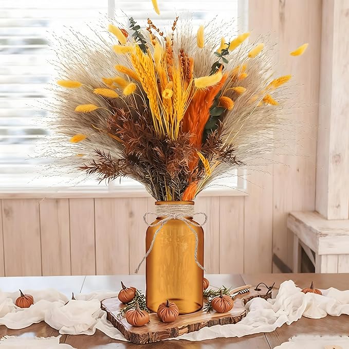 Vintage Glass Flower Vase，6 Pack Farmhouse Amber Gold Glass Centerpiece Vases Mason Jars for Christmas Weddings, Parties & Home Decor Bulk (6, Amber)