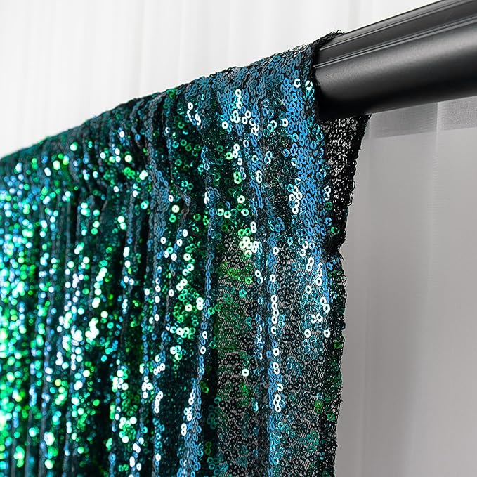Sequin Backdrop Curtain, 10 x 10 ft Green Party Photo Backdrop, Seamless Single Panel