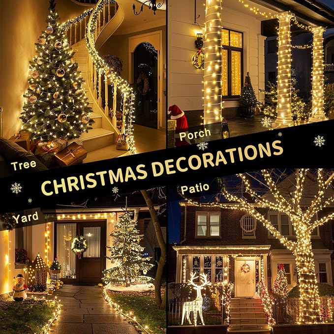 String Lights, 315 Ft Warm White LED Christmas Lights with Remote and Timer