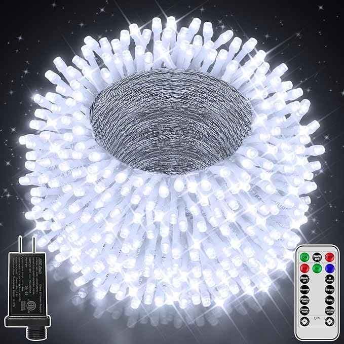 String Lights, 328 Ft, 1000 LED Cool White Outdoor Christmas Lights