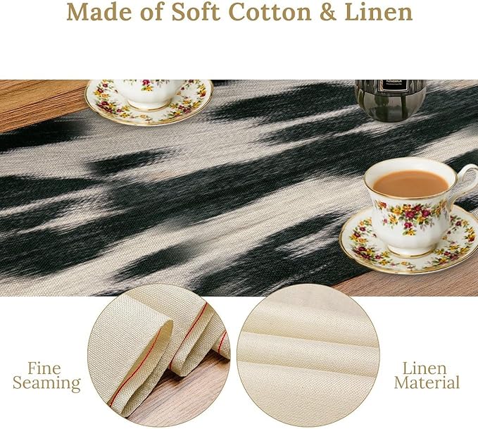 Rustic Cow Skin Print Table Runner, Country Farm Animal Fur Skin Pattern Western Style Brown Cowhide Print Cotton Linen Cottage Dinner Runner for Home Kitchen Dining, 13x36 Inch