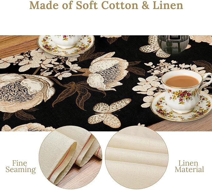 Watercolor Peony Table Runner, Modern Kitchen Dining Room Bohemian Floral Tabletop Decoration for Kitchen Cafe 13x120 Inch