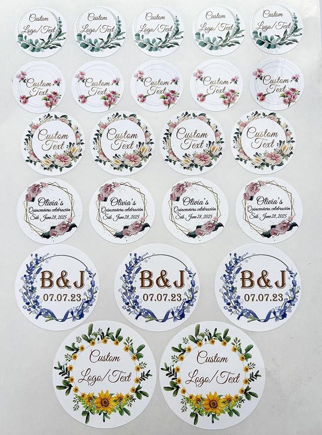 Custom Stickers for Weddings, Birthdays & Businesses - Personalized Labels with Your Logo - Waterproof, Fade and Heat Resistant - Pack of 100-1000 (Wreath O, 2.5 Inch)