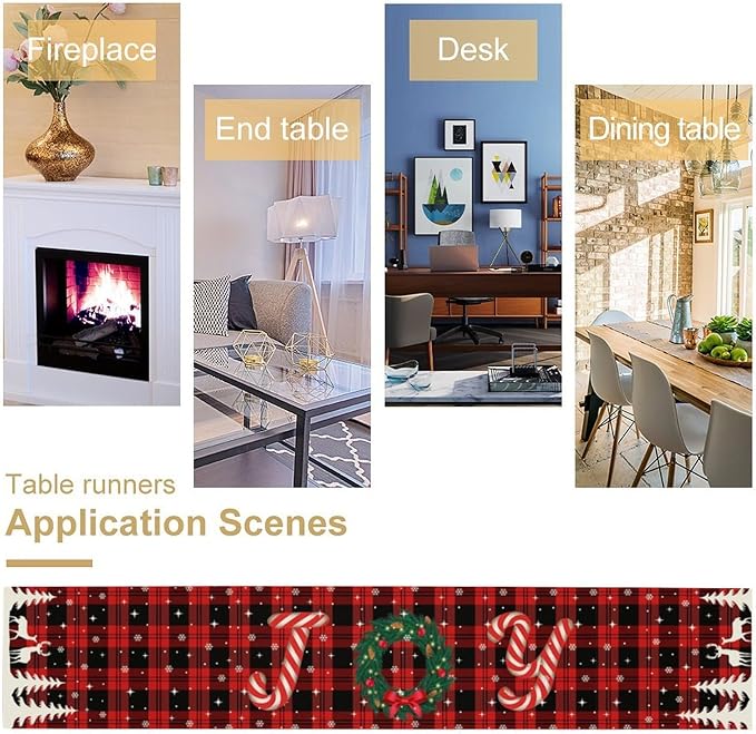 Christmas Table Runner, Red Winter Xmas Holiday Table Cloth Kitchen Dining Table Decoration for Home Party Decor 13x60 Inch