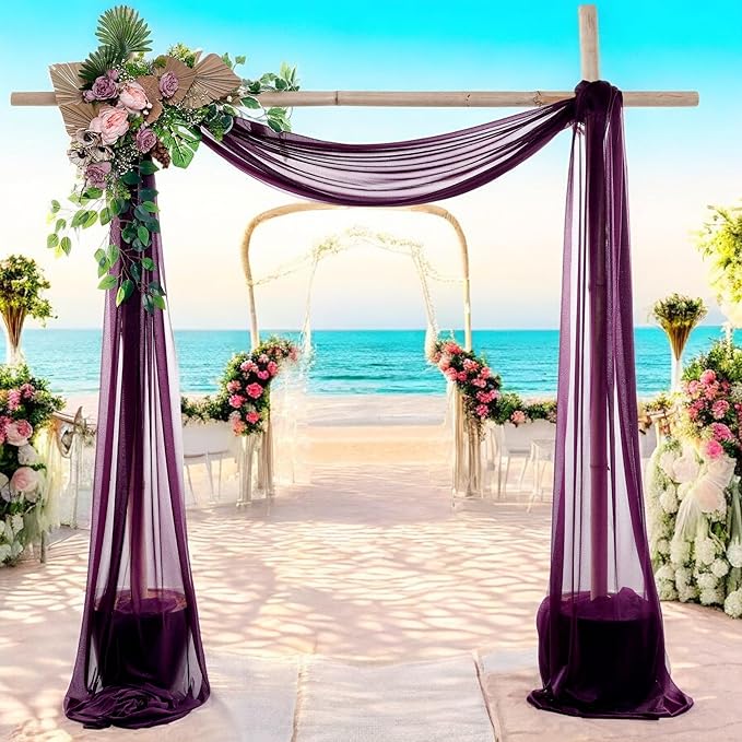 MDS Halloween Chiffon Draping Fabric - 1 Panel, 30" Wide x 30ft Long - Sheer Spooky Arbor & Canopy Drapery for Haunted House Backdrops, Party Ceilings, DIY Costumes & Themed Events - Eggplant