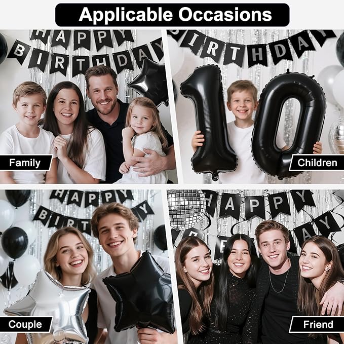 17th Birthday Decorations for Boys Girls, Black Silver Happy Birthday Party Decorations， 17 Year Old Party Supplies with Number 17 Balloons, Banner, Fringe Curtains Kit