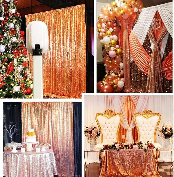 Poise3EHome 4FT x 7FT Rose Gold Sequin Backdrop Curtain Photography for Party Decoration
