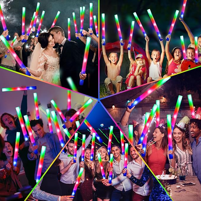 66 PCS Foam Glow Sticks, Glow In The Dark Party Supplies, Foam Light up Sticks with 3 Modes Colorful Flashing, Glow Party Supplies, Foam Glow Sticks Bulk for Wedding, Party, Concert, Raves, Birthday
