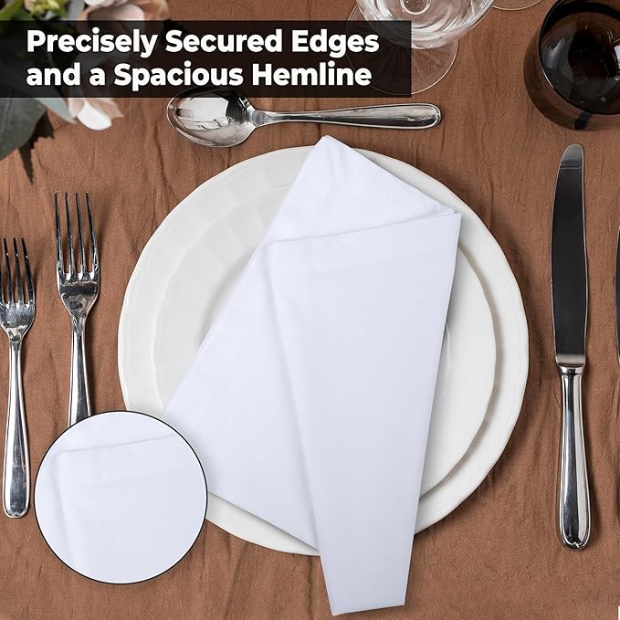 White Square Cotton Dinner Napkins, Set of 12, 18 x 18 Inch