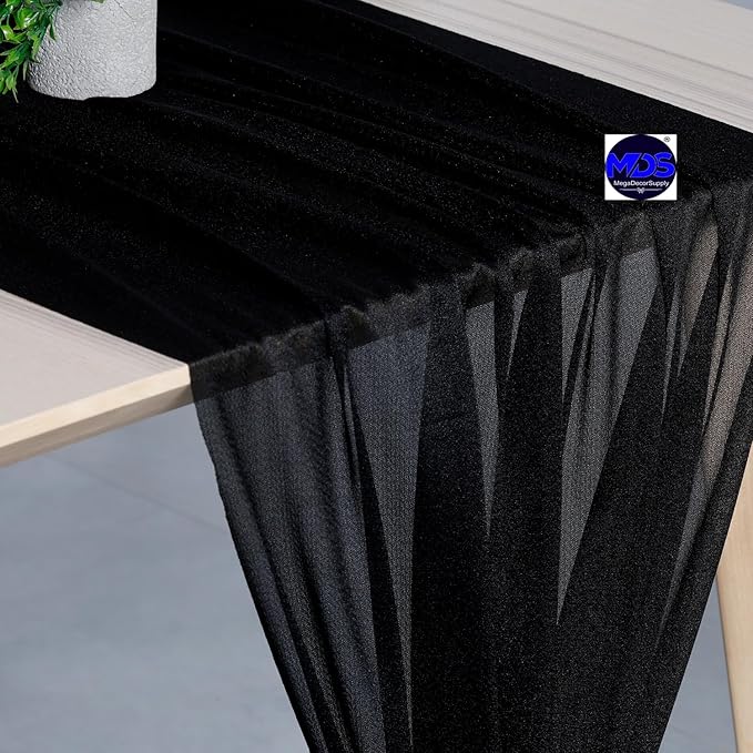 MDS Halloween Chiffon Table Runner - 10 Pack, 29 x 170 Inches, 14ft Each - Sheer Spooky Table Runners for Haunted House Parties, Trick-or-Treat Tables, Witchy Décor, Wedding & Events - Black