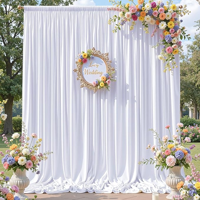 50×14 ft White Wrinkle Free Backdrop Curtain for Wedding Parties, 10 Panels 5×14ft Height Soft Silky Polyester Backdrop Drapes White Photo Back Drop Curtains for Birthday Photography Background Cloth