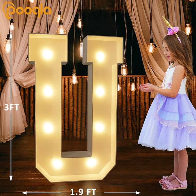 Decorations 3 Ft Light Up Marquee Letter U with Warm and Cool White LEDs