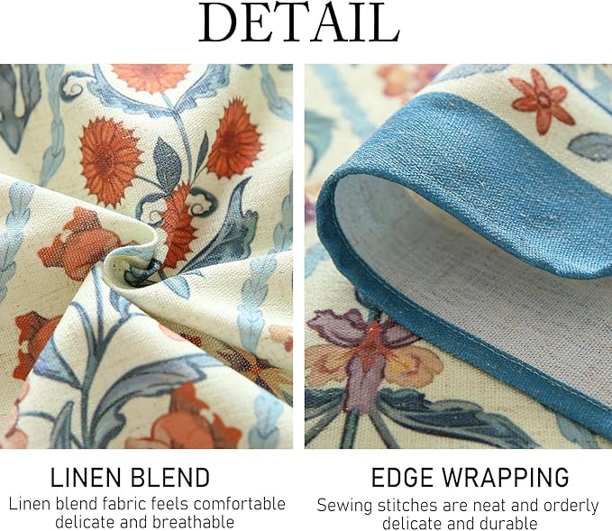 Square Tablecloth, 67 x 67 Inch, Linen Polyester Blend with Floral Print