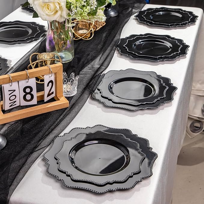 Dinner Plates, 9.5 Inch Black Disposable Plastic, Pack of 100