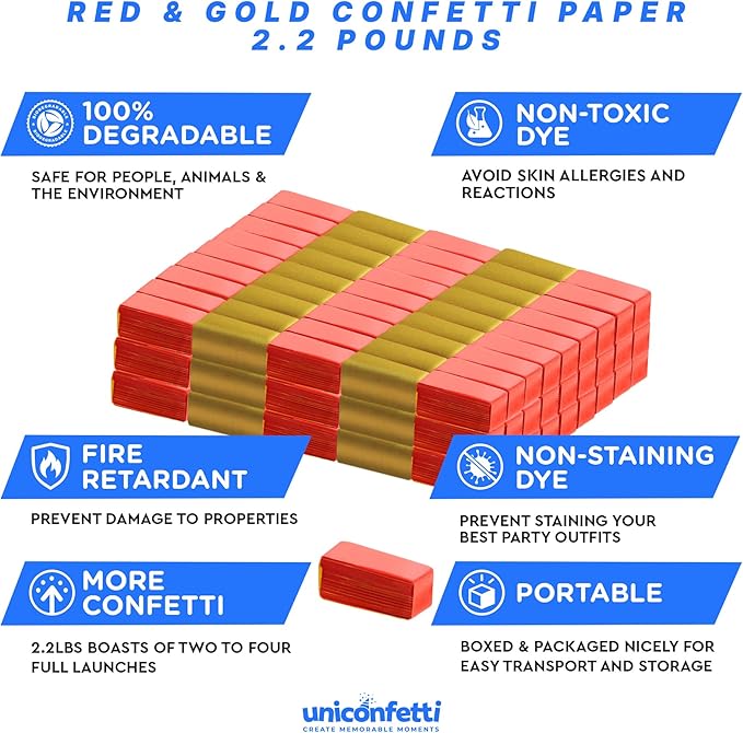 Red and Gold Party Confetti, 2 lb Biodegradable Paper