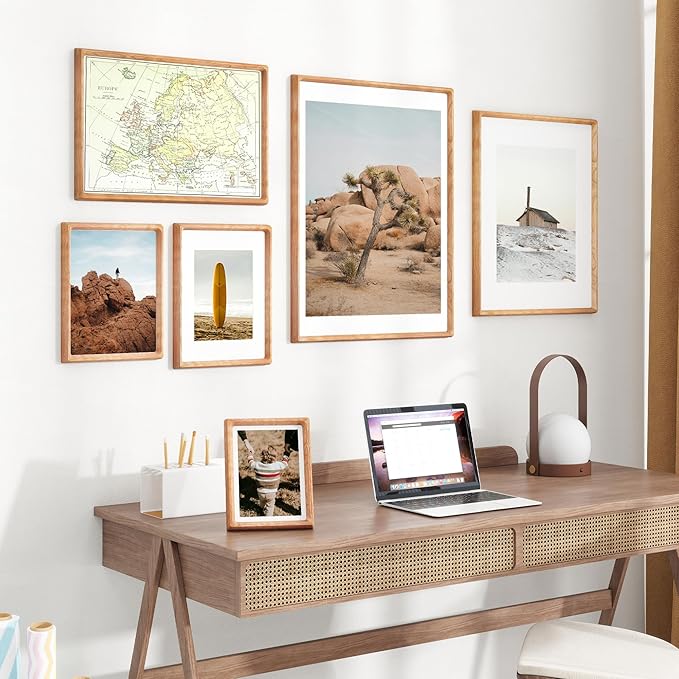 9x12 Picture Frame USA-Sourced Natural Cherry Wood Solid Original Wood Photo Frame Rounded Corner with Mat to 6x8 Picture Display with Real Glass Family Picture, Wedding Picture, Photo, Certificate