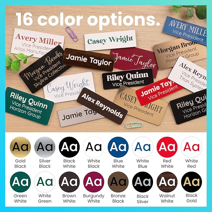 ExcelMark Custom Name Tag - Engraved Name Badge with Pin or Magnetic Backing, 16 Colors, 6 Fonts, and 2 Sizes to Choose from (Bronze w/Black Letters, 1.5"x 3")