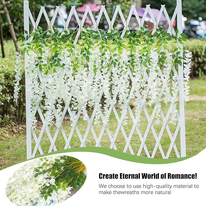 5 Pack Green White Wisteria Hanging Flowers, 3.44 Ft Fake Hanging Flowers, Artificial Wisteria Garland Vines for Wedding Room Backdrop Outdoor Patio Garden Decoration