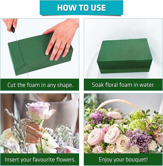 FLORABELS 8 PCS Wet Floral Foam Blocks for Fresh Flowers, Each (9"L x 4.1"W x 2.7"H)Green Foam for Flower Arrangements, Florist Foam Bricks for Weddings, Birthdays Gifts, Flower Foam Blocks for Crafts