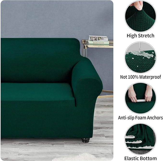 Sofa Slipcover, Stretch Fit, Hunter, Water-Repellent, 3-Seater