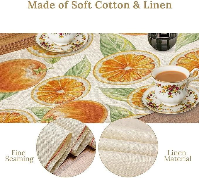 Spring Summer Orange Table Runner Watercolor Sweet Fruit Botanical Print Dinner Runner for Farmhouse Party Holiday Home Kitchen Dining Table Decor 13x90