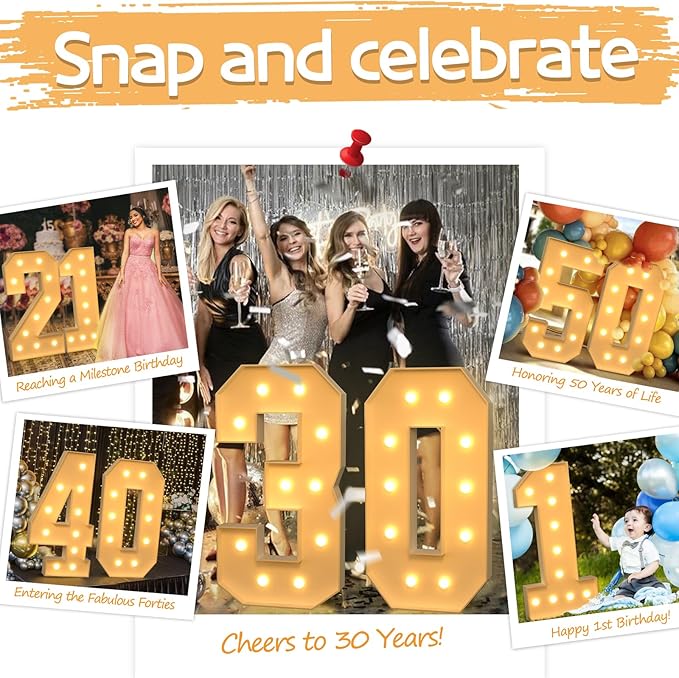 Party Supplies 4 FT Light Up Marquee Number 3, Foam Board DIY Sign