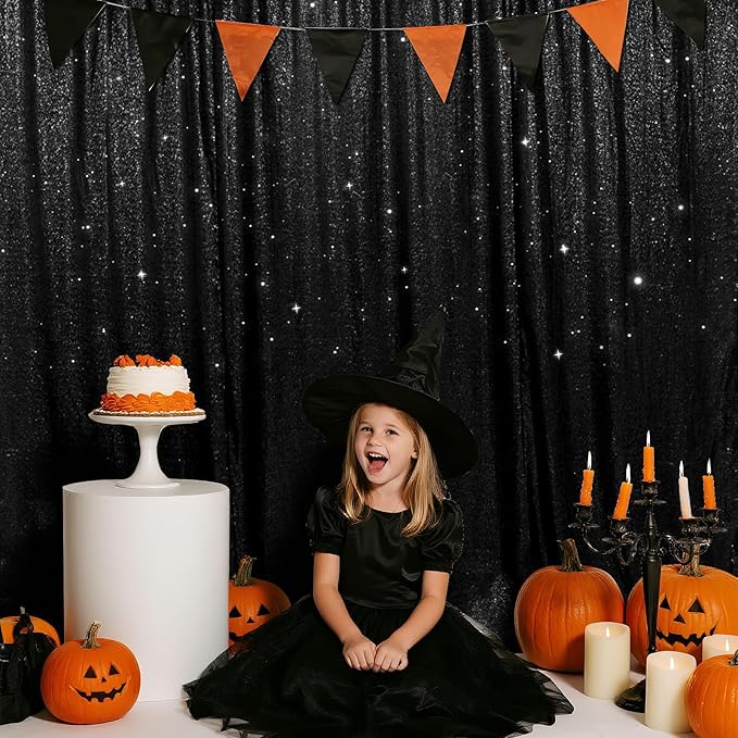SquarePie Sequin Backdrop Curtain Less See Through Background for Wedding Halloween Party 20FT x 10FT Black
