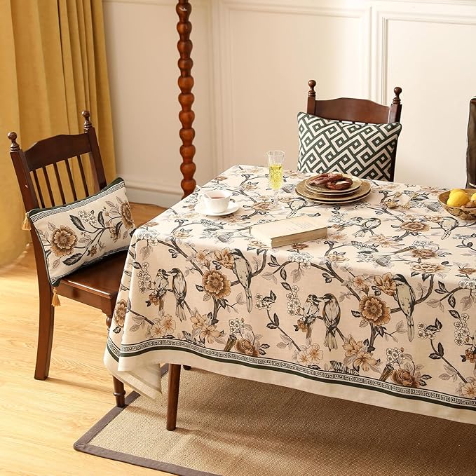 Rectangular Linen Blend Tablecloth, 63 x 102 Inch, Floral Print
