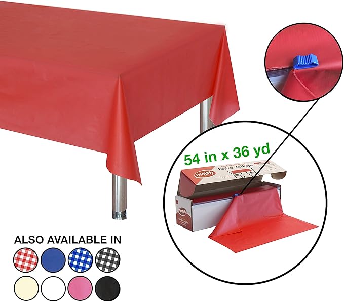Red Plastic Table Cover Roll with Slide Cutter, 54 x 1296 Inch