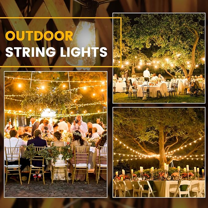String Lights, 25 ft Outdoor Vintage Edison Style with 12 Warm White Bulbs