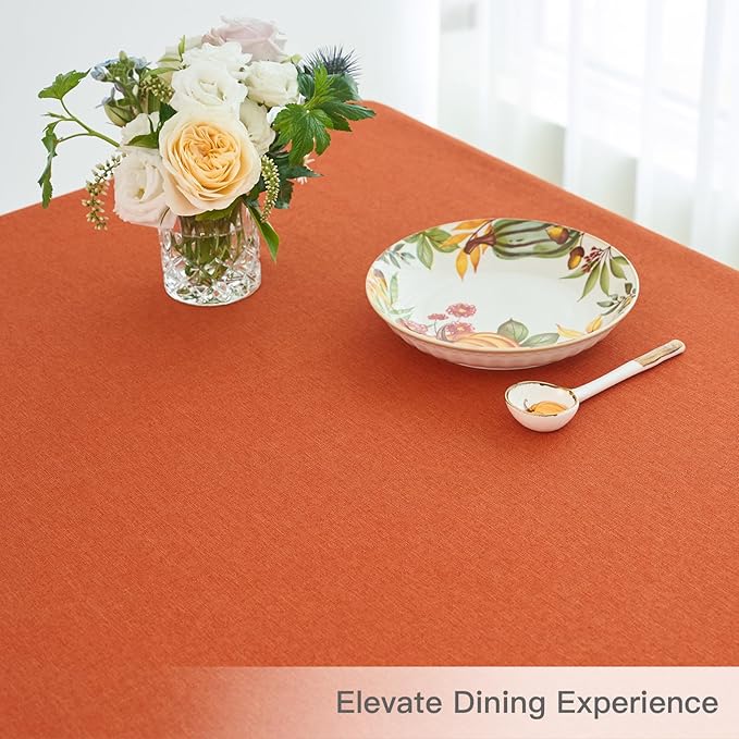 maxmill Fall Tablecloth Linen Texture Stain Resistant Waterproof Wrinkle Free Spillproof Washable Fabric Tablecloths, Dining, Harvest Thanksgiving Dinner Table Cloth, Rectangle 60 x 140 Inch, Rust