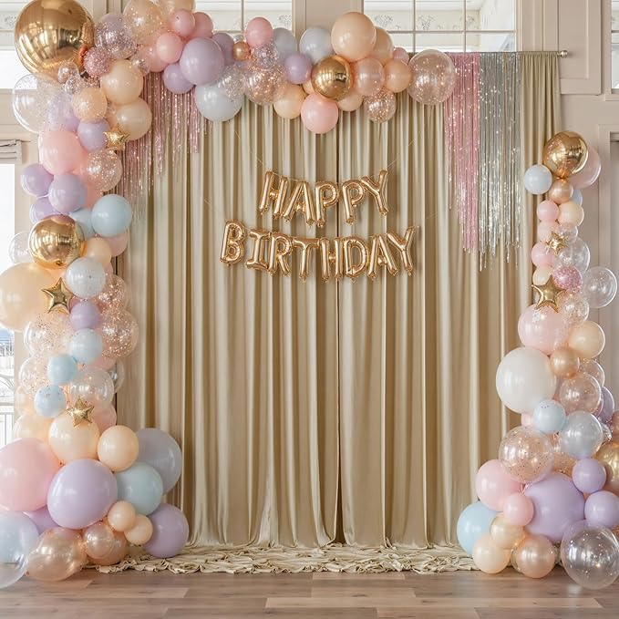 10×12 ft Wrinkle Free Beige Backdrop Curtain for Weddings Parties, 2 Panels 5×12ft Long Silky Polyester Photo Backdrop Drapes for Birthday Baby Shower Photography Background Cloth