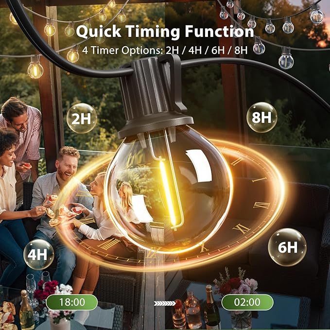 String Lights, 50 Ft Solar Patio Lights with Remote and 25 G40 Bulbs