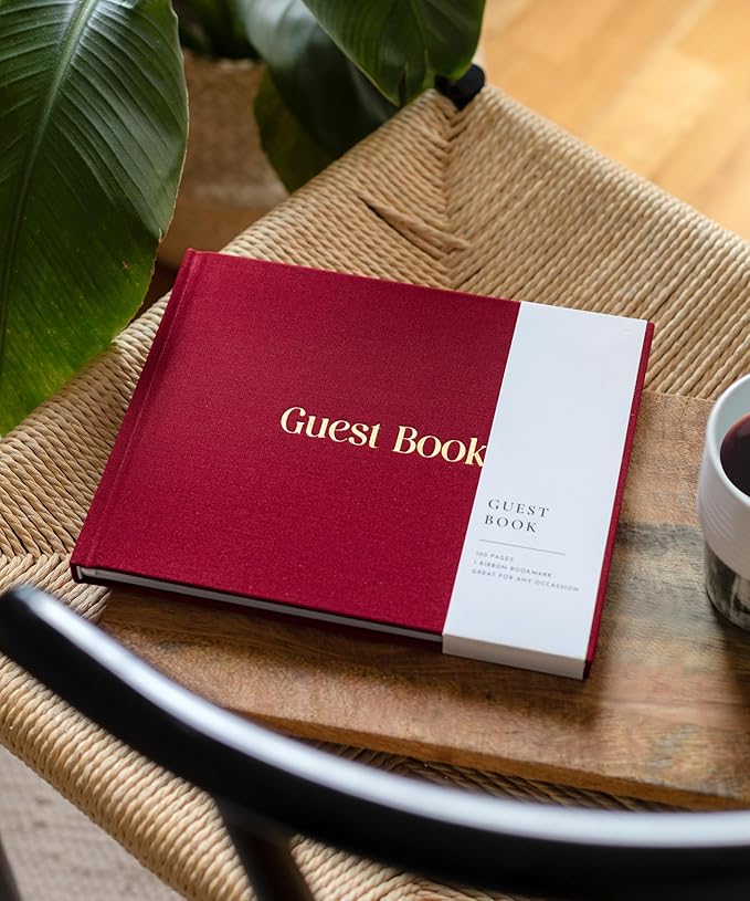 Guestbook with Linen Hardcover, Lined and Blank Pages for Photos