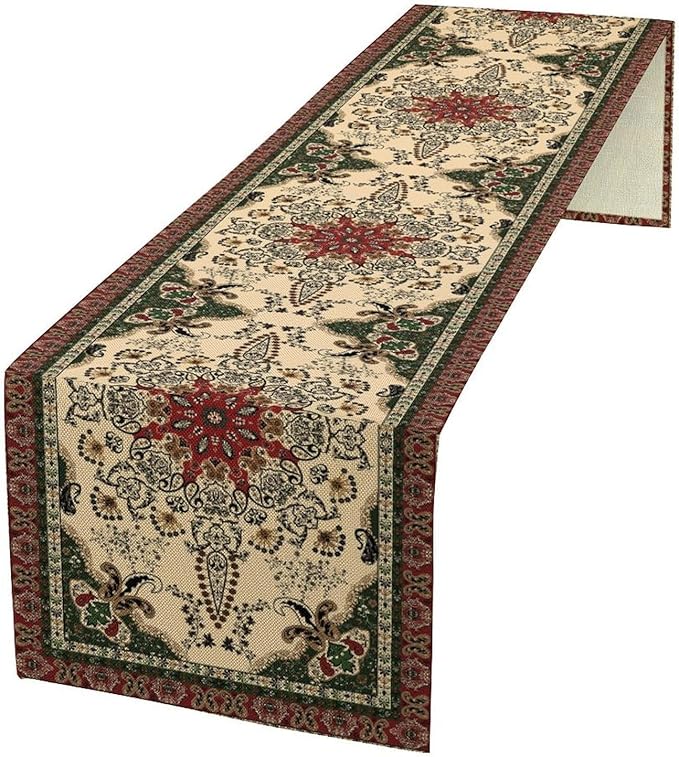 Vintage Paisley Bohemian Table Runner Beige Red Rustic Farmhouse Home Kitchen Table Dining Coffee Room Garden Party Wedding Decor 13x72in
